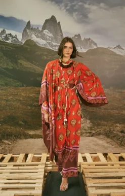 India Chintz Shawl In Red